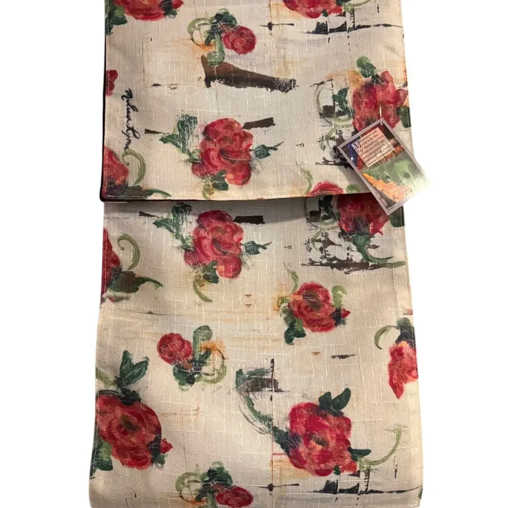 MCM Floral Fusion Table Runner Lined Melissa Lyons Red Rose White 72